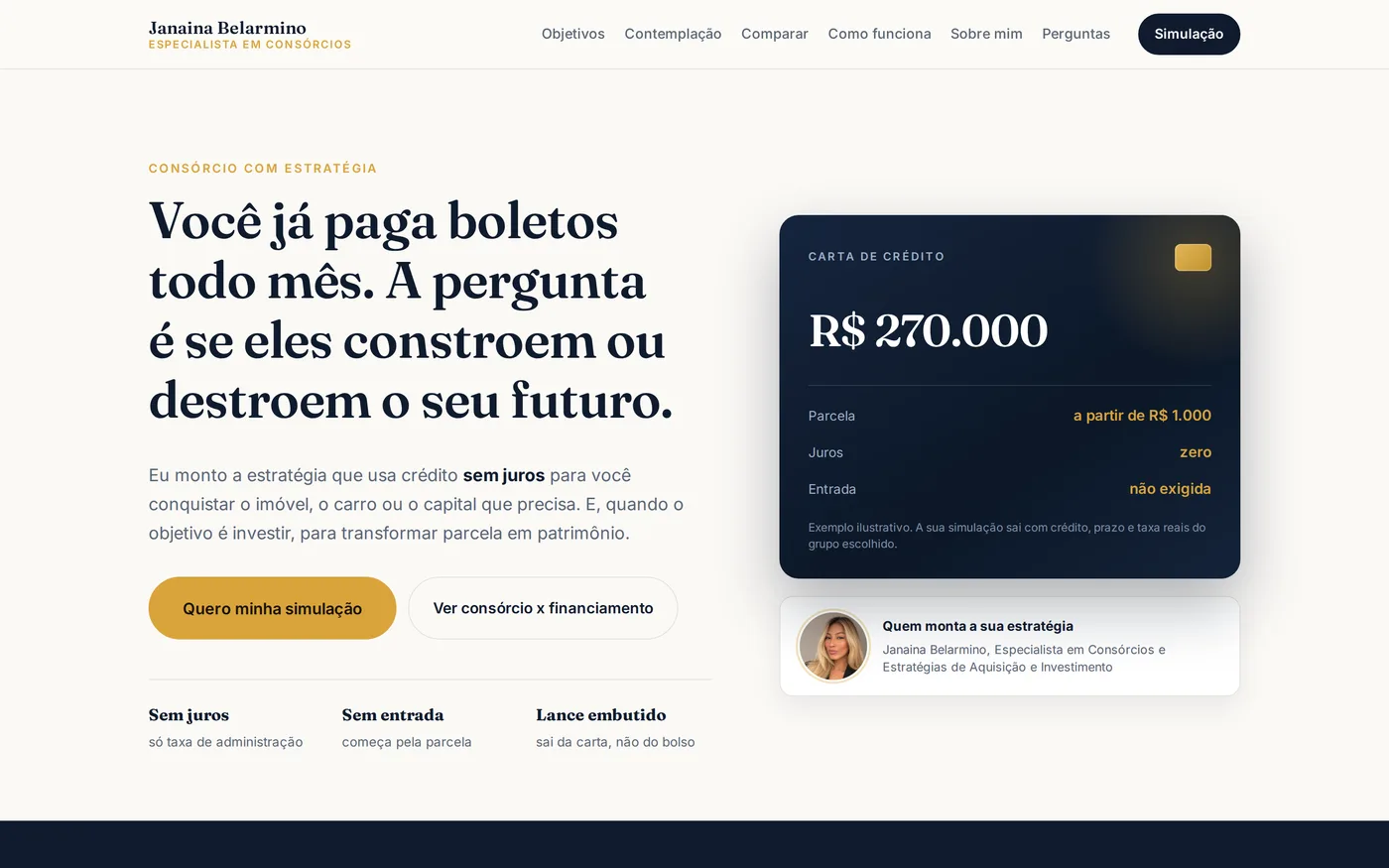 Site de consórcio da Janaina Belarmino